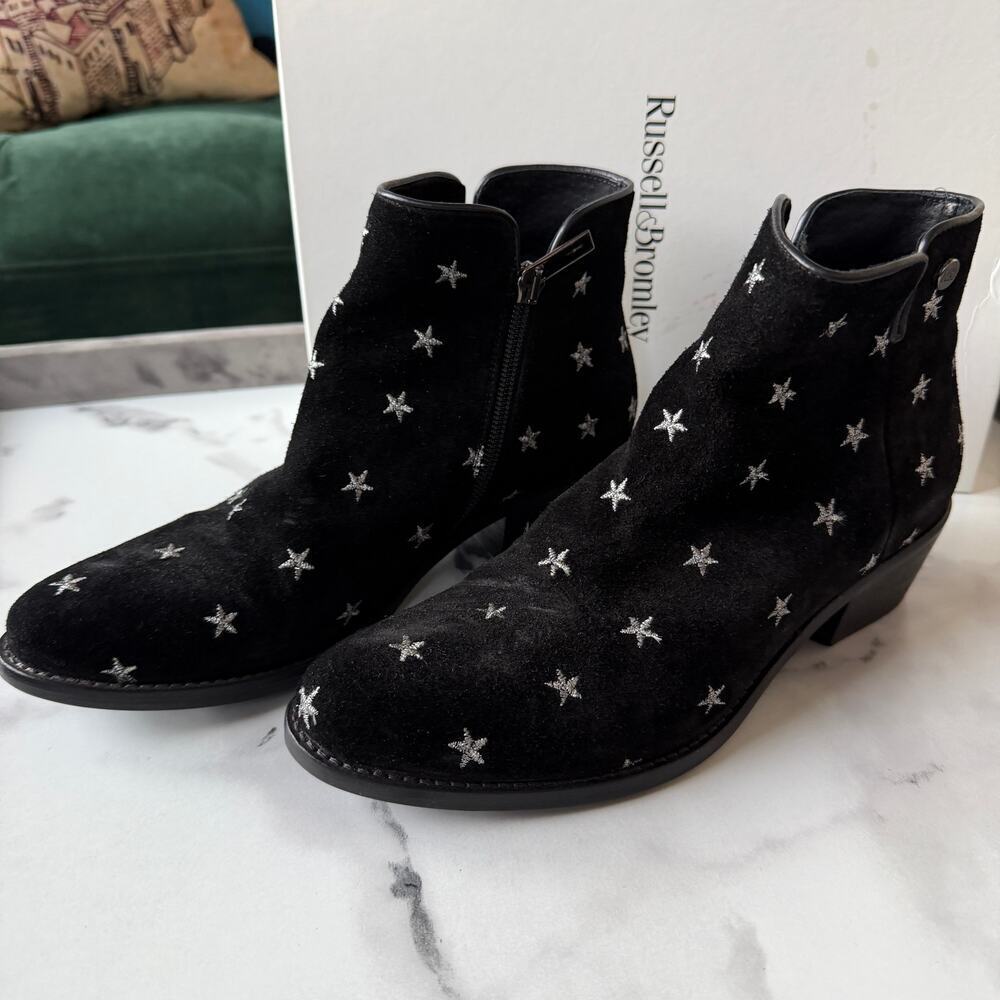 Russell & Bromley Stardom Embroidered Black Suede Western Ankle Boots - Picture 5 of 9